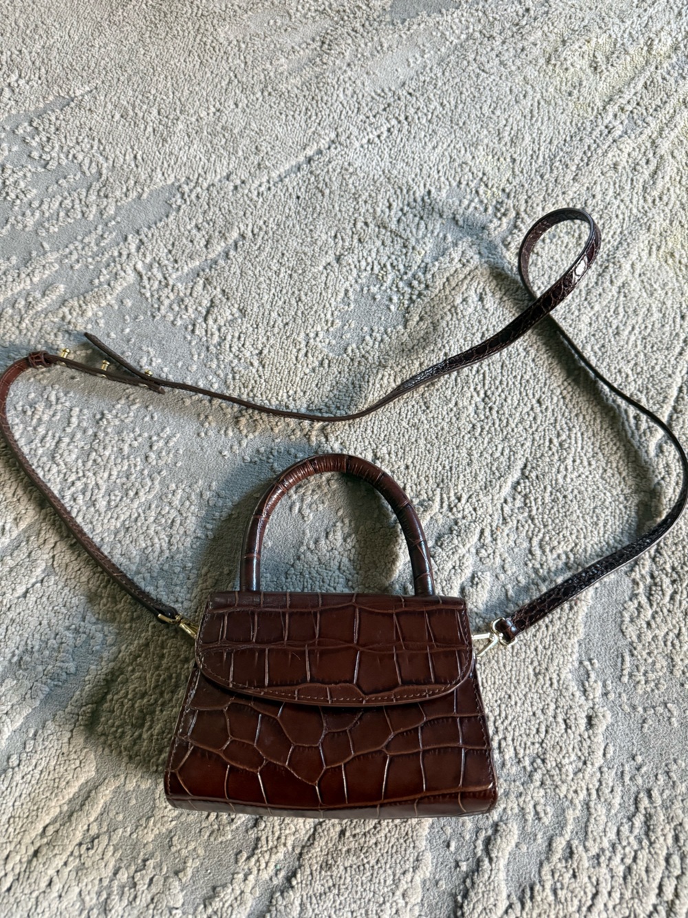 By Far brown croc embossed leather top Handle mini Bag small crossbody strap